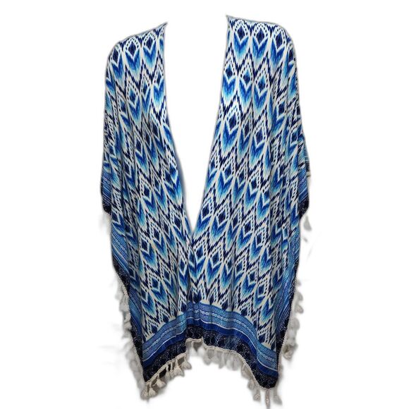 Vintage Bobbie Brooks Woman's Kimono Duster Cover Up Aztec Southwest Blue Cotton - Picture 4 of 9